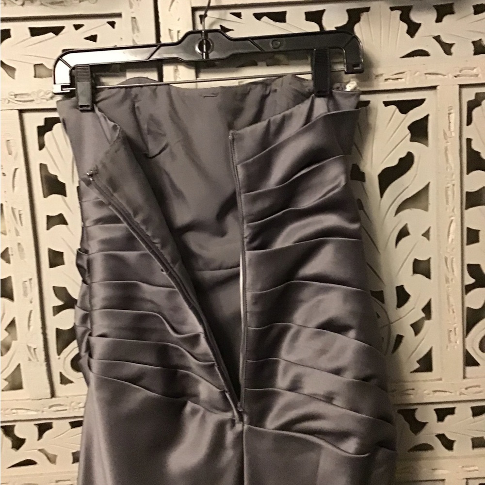 DAVIDS BRIDAL BEAUTIFUL PLATINUM SILVER STRAPLESS LONG FORMAL PROM DRESS GOWN - Picture 8 of 11
